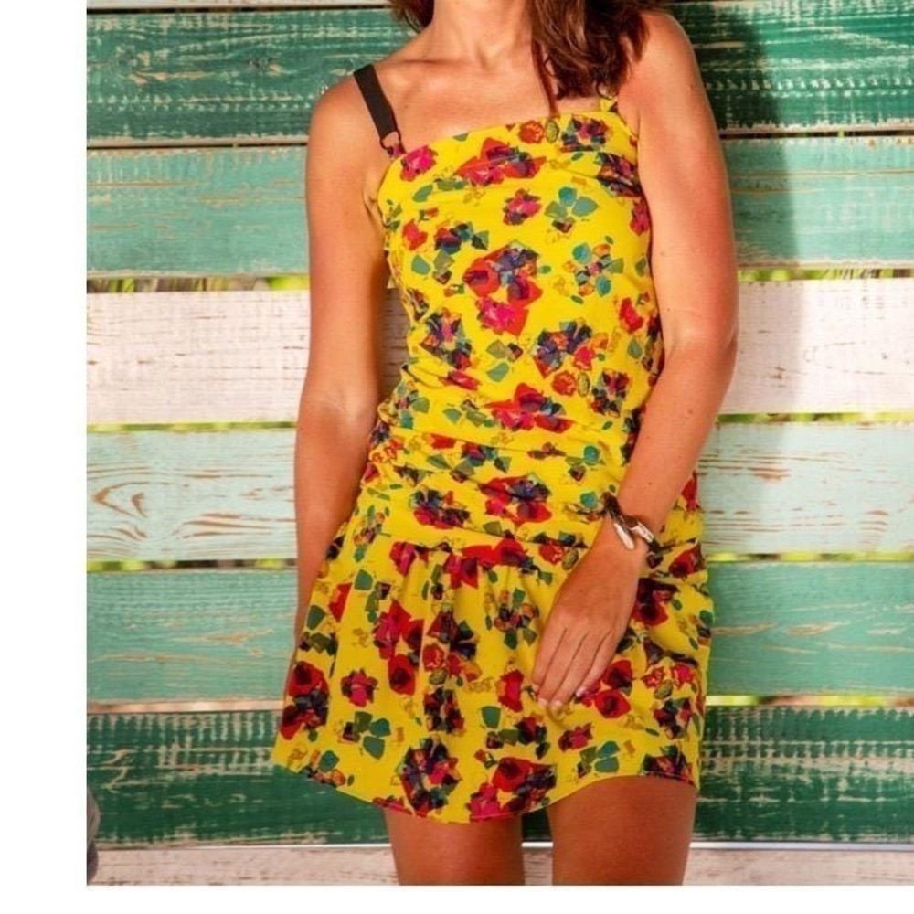 Y2K Rachel Rachel Roy green‎ floral boho mini dress